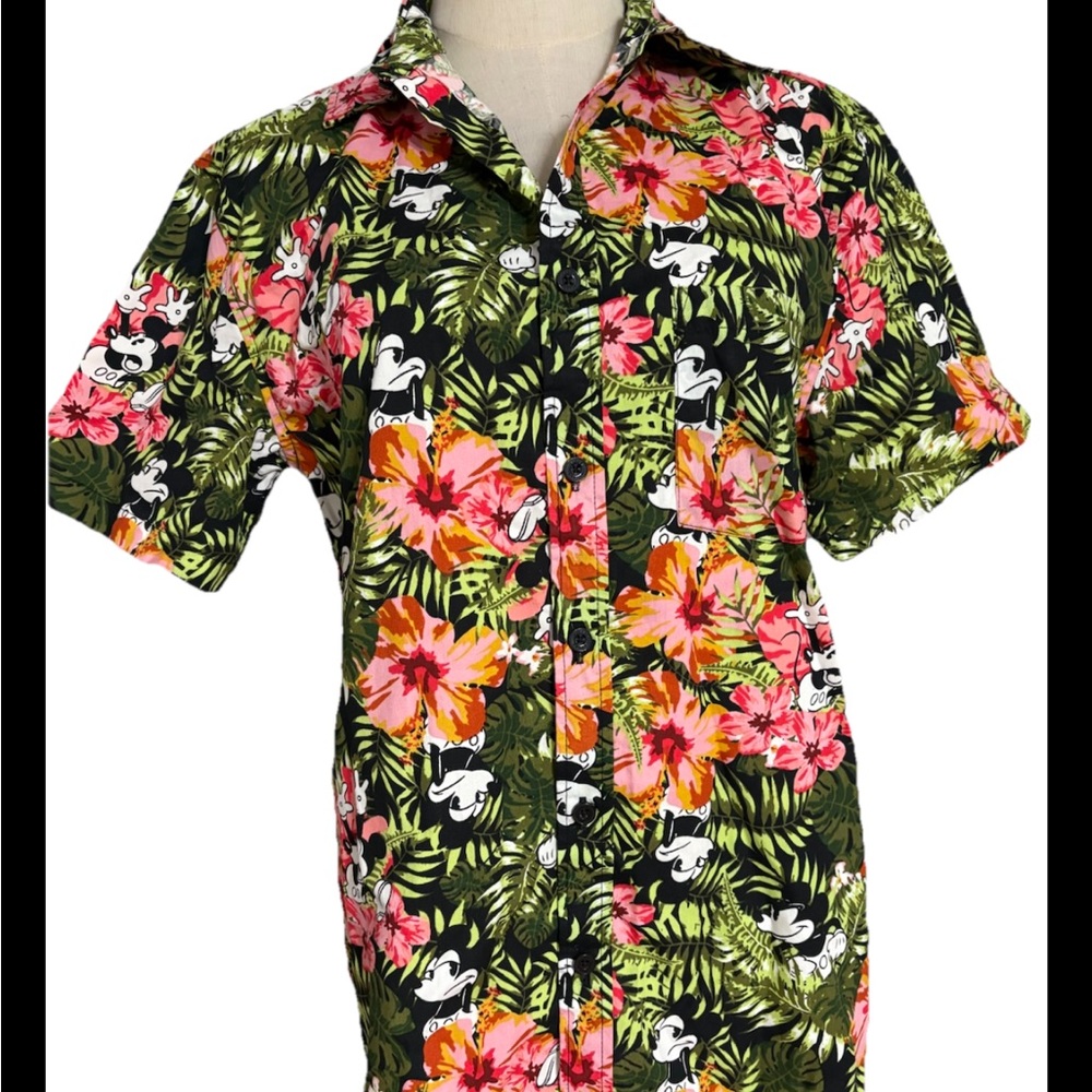 Disney Mickey Mouse Tropical Floral Hawaiian Shirt Men's Small  Button up,